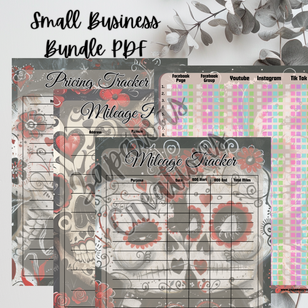 Small Business PDF Bundle | Love Sugar Skull Theme | Set of 4 | Digital Download | Tracker | Printable