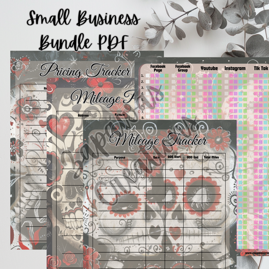 Small Business PDF Bundle | Love Sugar Skull Theme | Set of 4 | Digital Download | Tracker | Printable