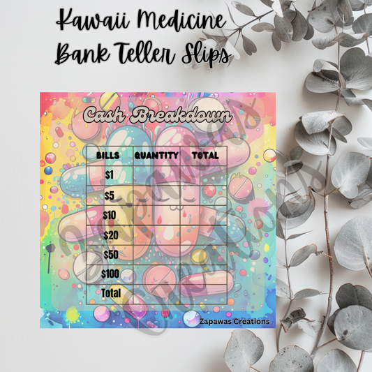 Kawaii Medicine Breakdown Teller Slip | Digital Download | Cash Budget Slip