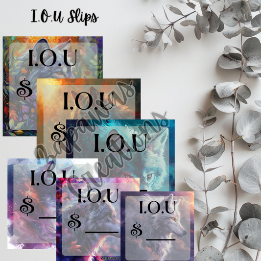 I.O.U Budgeting Slip | Wolf Theme | Digital Download | Cash Budget Slips | Set of 6