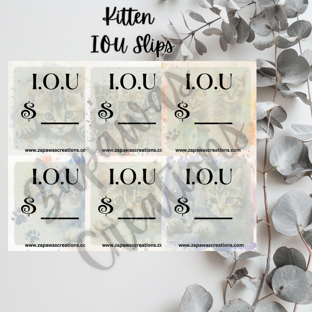 Kitten Watercolor I.O.U Budgeting Slip | Digital Download | Cash Budget Slips | Set of 6