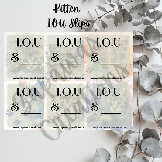 Kitten Watercolor I.O.U Budgeting Slip | Digital Download | Cash Budget Slips | Set of 6