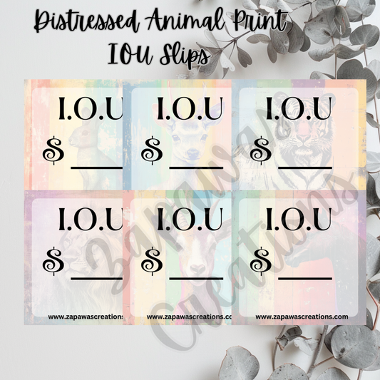 Distressed Animal Print I.O.U Budgeting Slip | Digital Download | Cash Budget Slips | Set of 6