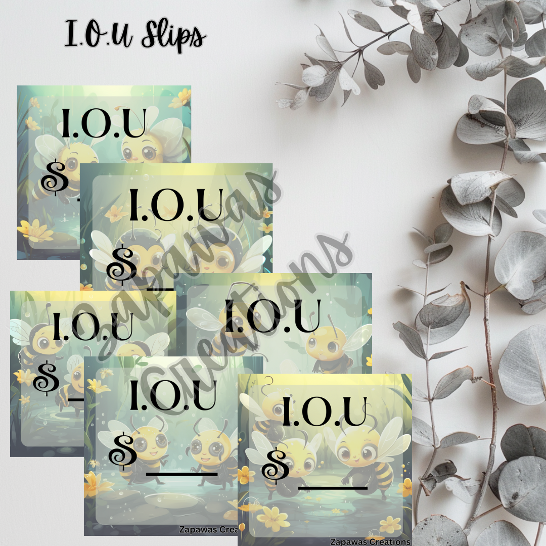 I.O.U Budgeting Slip | Bumble Bee Theme | Digital Download | Cash Budget Slips | Set of 6