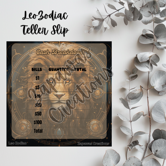 Leo zodiac Breakdown Teller Slip | Digital Download | Cash Budget Slip