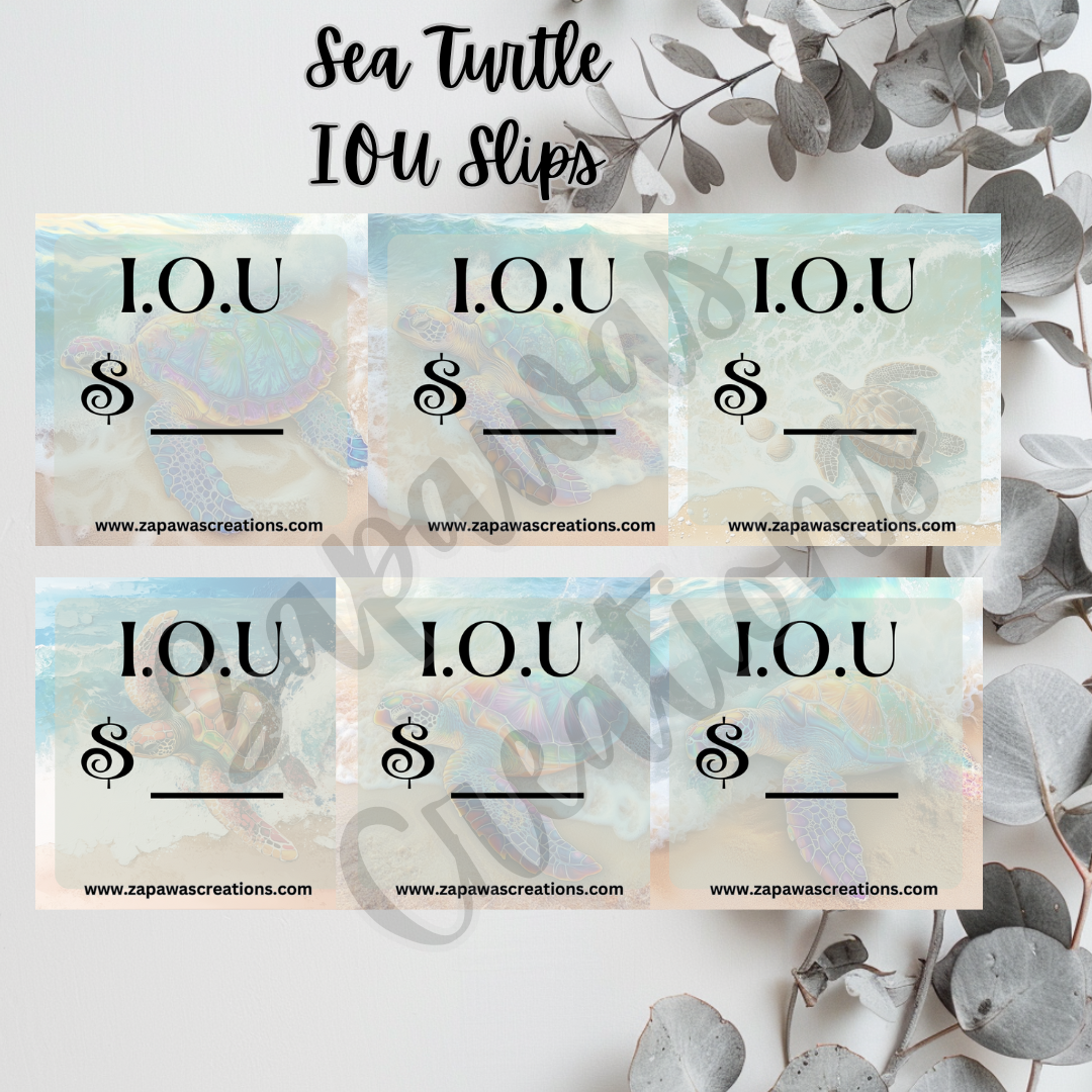 Sea Turtle I.O.U Budgeting Slip | Digital Download | Cash Budget Slips | Set of 6