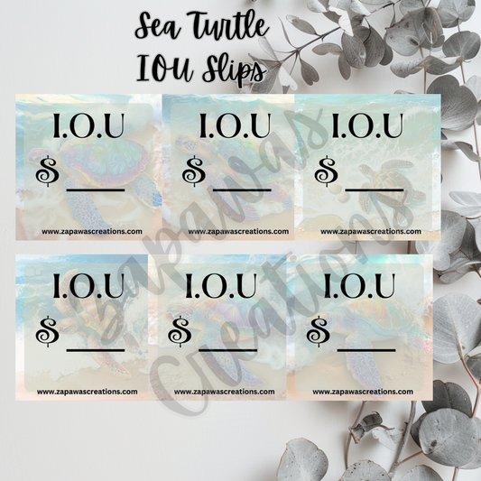 Sea Turtle I.O.U Budgeting Slip | Digital Download | Cash Budget Slips | Set of 6