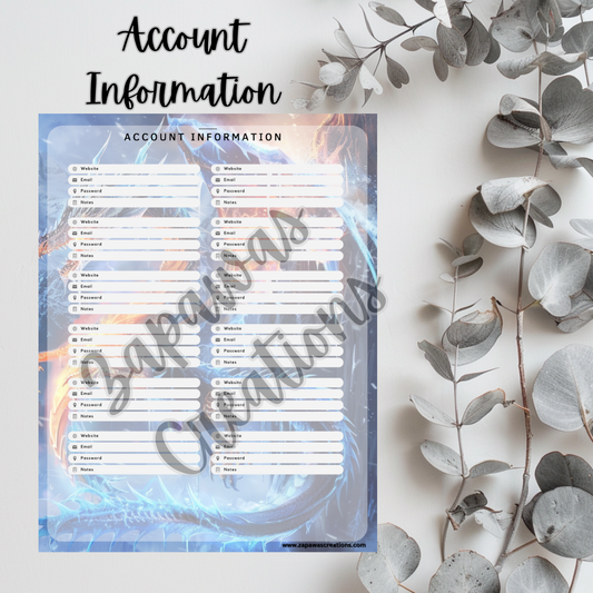 Fire & Ice Dragon Theme Account Printable | Digital Download | Cash Budgeting | PDF