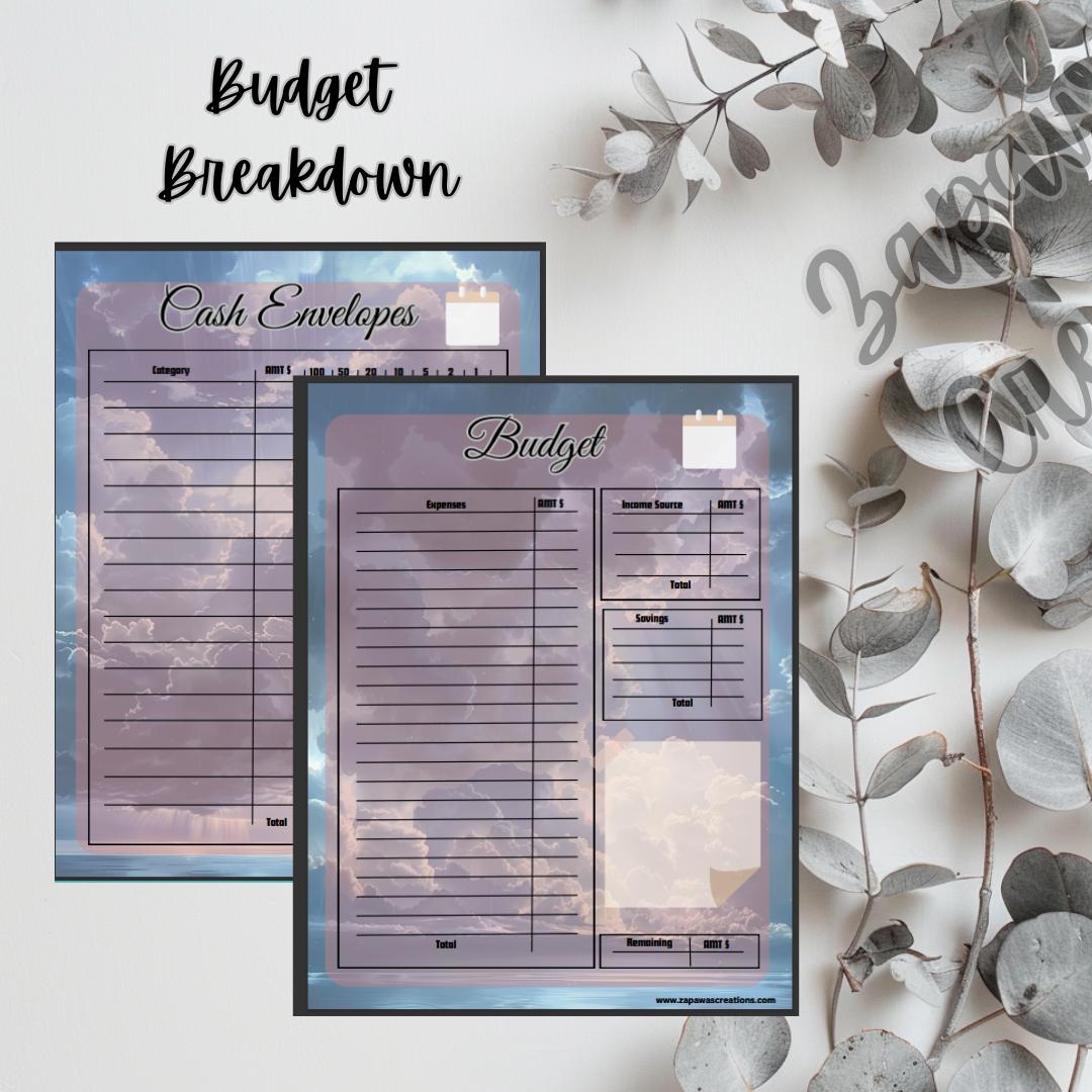 Weekly Budget Cash Saving PDF Bundle | Rain Cloud Theme | Digital Download | Tracker | Printable