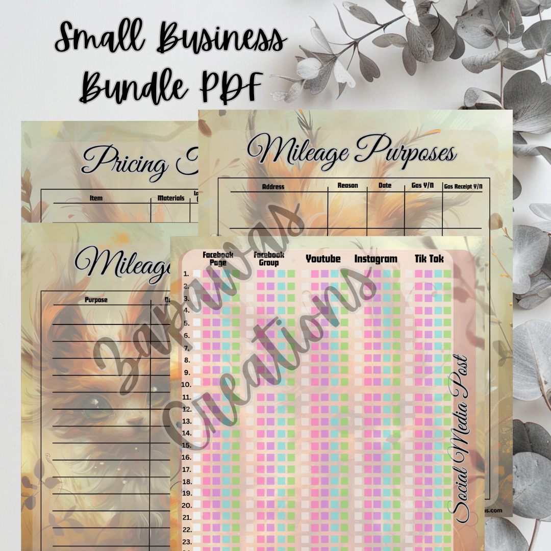 Small Business PDF Bundle | Woodland Creature Theme | Set of 4 | Digital Download | Tracker | Printable
