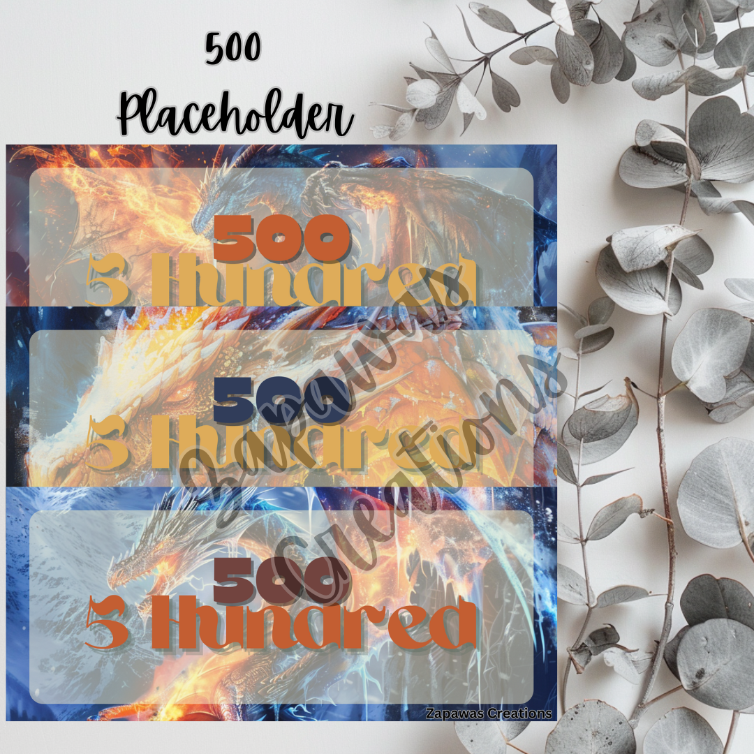 Money Placeholder | Fire & Ice Dragon Theme Digital Download | 500 Slips | Set of 3