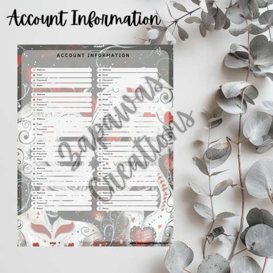 Sugar Skull Love Theme Account Printable | Digital Download | Cash Budgeting | PDF