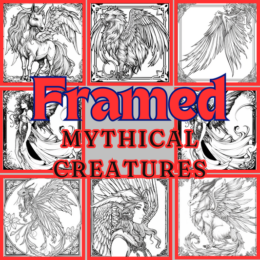 Framed Mythical Creature Coloring Book |  Digital Download | Fantasy Themed Coloring Book