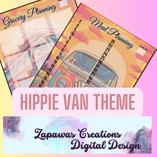 Grocery Worksheet PDF Bundle | Hippie Van Themed | Digital Download | Tracker | Printable