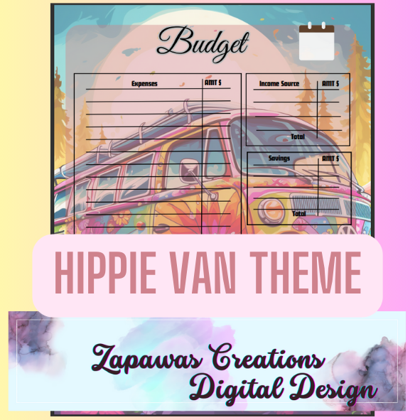 Monthly Budget Cash Saving PDF Bundle | Hippie Van Theme | Digital Download | Tracker | Printable