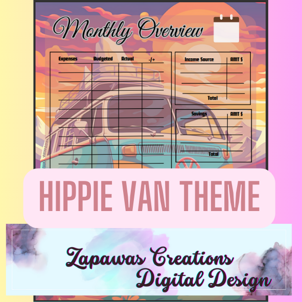 Monthly Budget Cash Saving PDF Bundle | Hippie Van Theme | Digital Download | Tracker | Printable