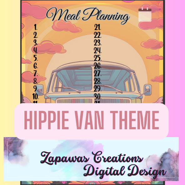 Grocery Worksheet PDF Bundle | Hippie Van Themed | Digital Download | Tracker | Printable