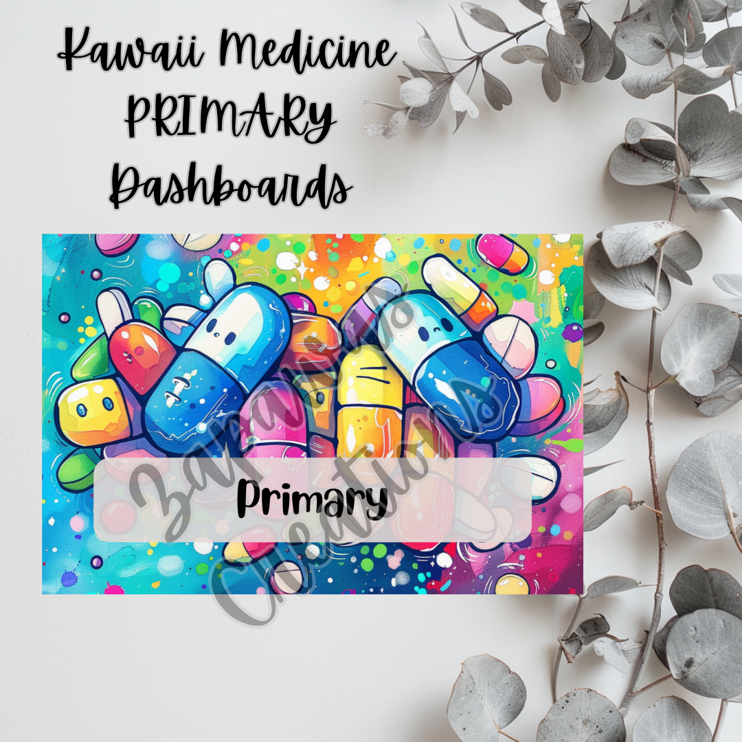 Kawaii Medicine Themed PRIMARY Dashboard 4x6 | Digital PNG Download | Cash Budgeting | Printable