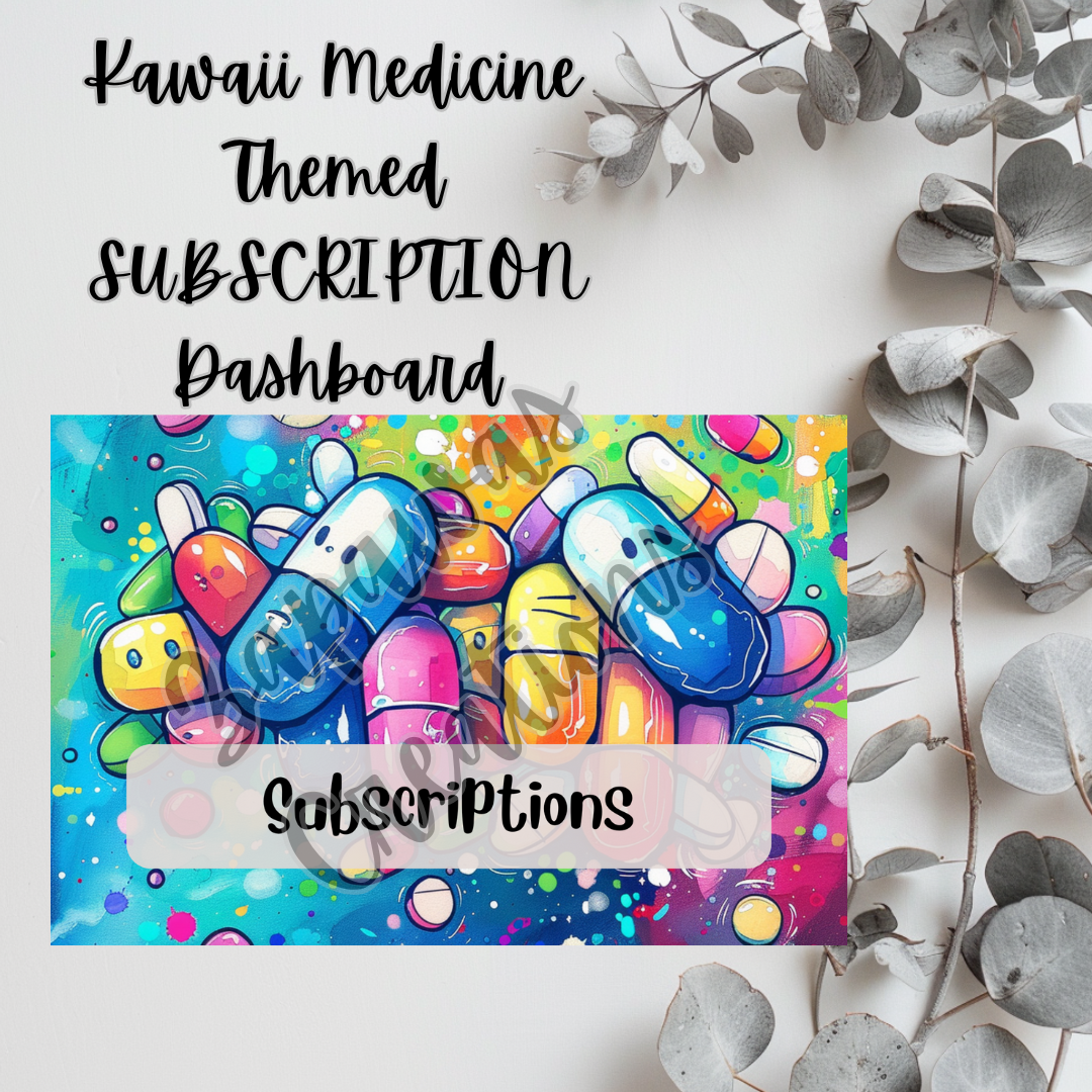 Kawaii Medicine Themed SUBSCRIPTIONS Dashboard 4x6 | Digital PNG Download | Cash Budgeting | Printable