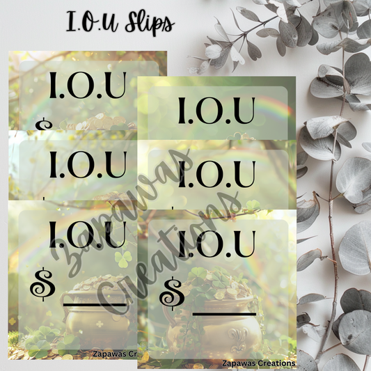 I.O.U Budgeting Slip |St Patrick's Day Theme | Digital Download | Cash Budget Slips | Set of 6