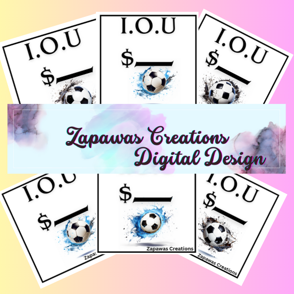 I.O.U Budgeting Slip | Soccer Themed | Digital Download | Cash Budget Slips | Set of 6