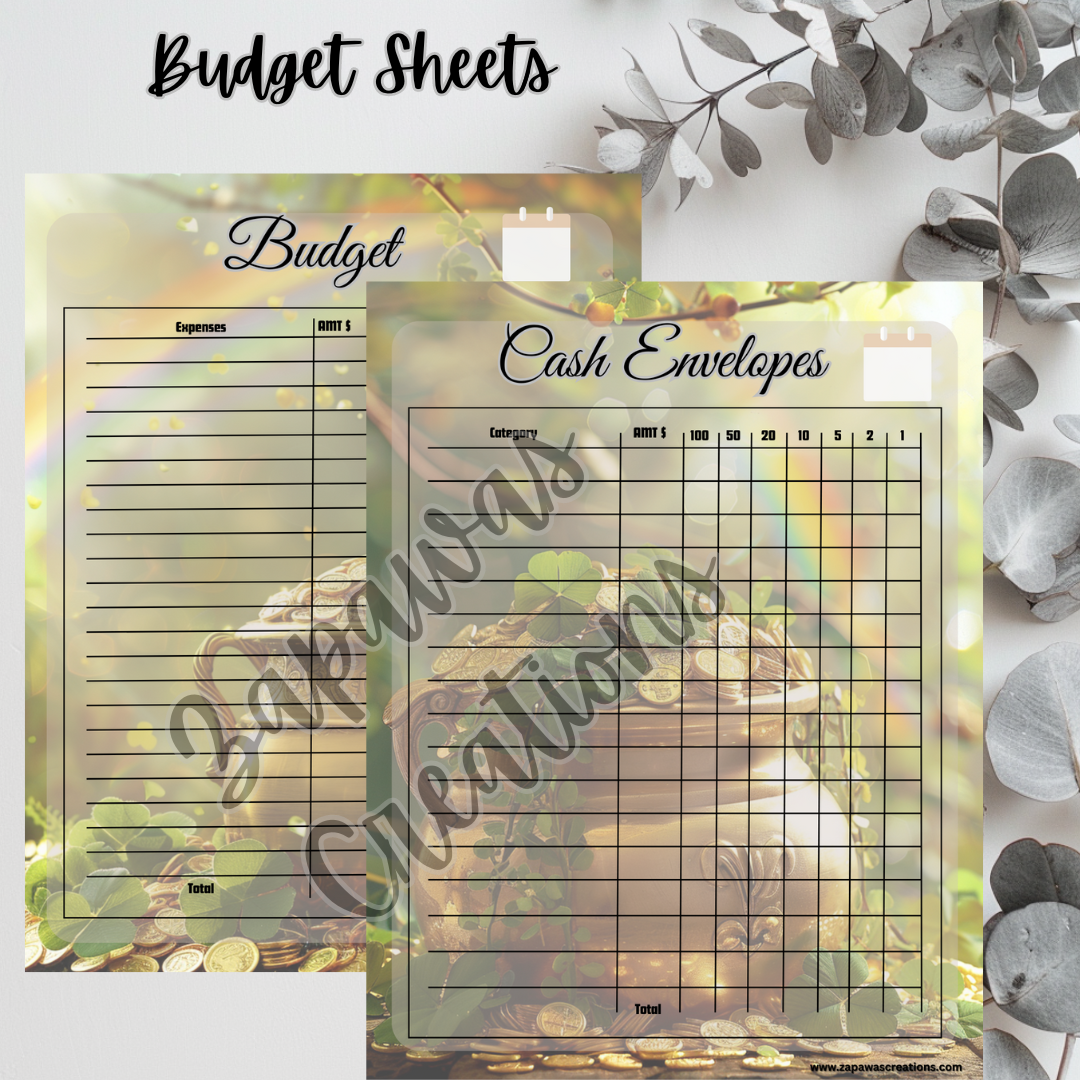 Weekly Budget Cash Saving PDF Bundle | St Patrick's Day Theme | Digital Download | Tracker | Printable